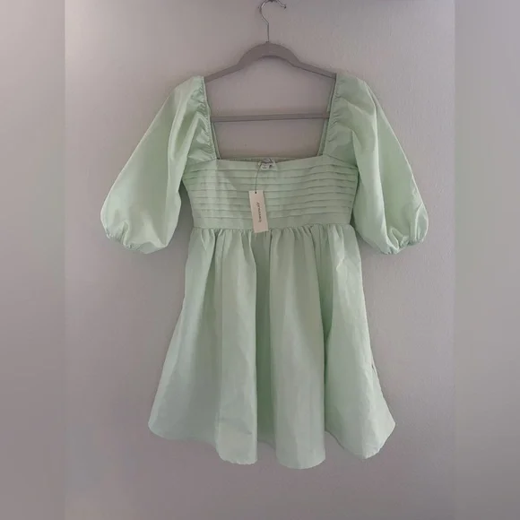 Francesca’s Blue Rain Mint Green Puff Sleeve Babydoll Dress NWT - Picture 1 of 7